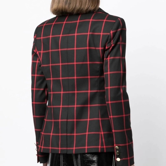 ALICE + OLIVIA 'Mya' Black & Red Grid Print Plaid Blazer SIZE: 0/XS - Picture 3 of 9